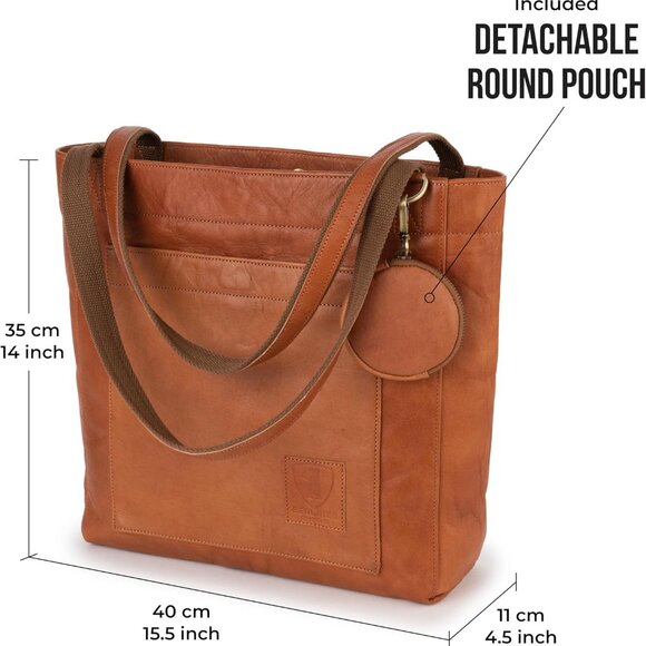 Vintage Genuine Leather Tote Bag Seville, Handbag, Large Shopper for Women - Picture 8 of 9